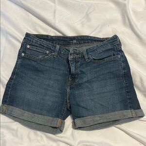 Levi’s Blue Jean Shorts with Cuffed Hem and Faded Look